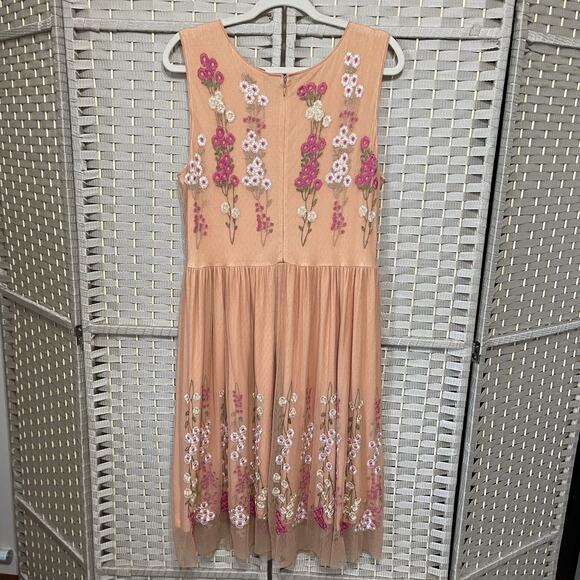 Sundance Tender Moments Dress Size 10 Peach Mesh Embroidered Flowers Sleeveless - Picture 2 of 10